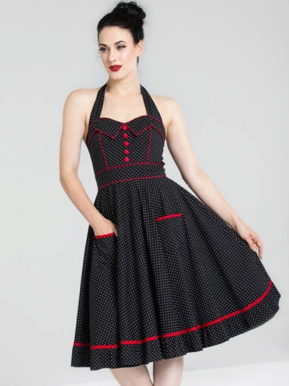 Hell Bunny Retro Rockabilly Vanity Polka Dot Halter Dress Small